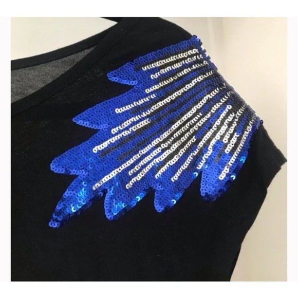 Shirt blouse tunic tee sequins black blue - Picture 4 of 9